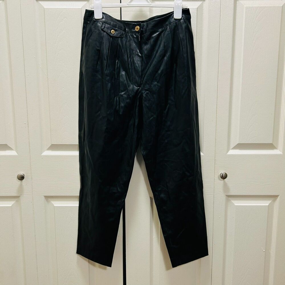BlankNYC Black Vegan Faux Leather Pleated High Rise Trousers Pants 31